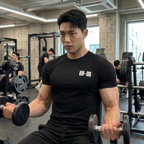 머슬핏 스몰로고 티셔츠