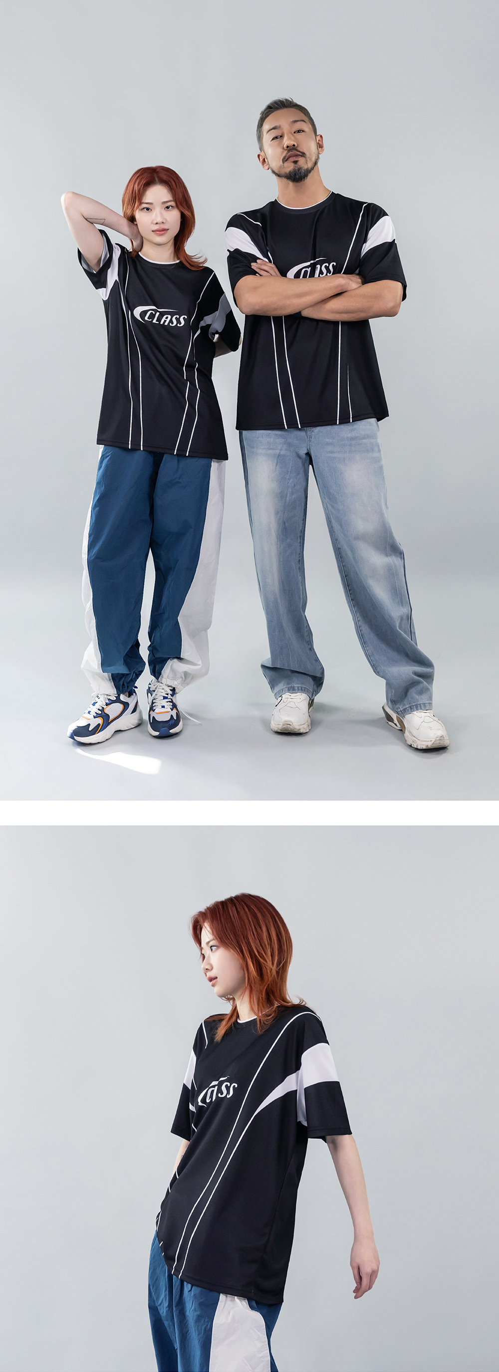 더블라인 블록코어 티셔